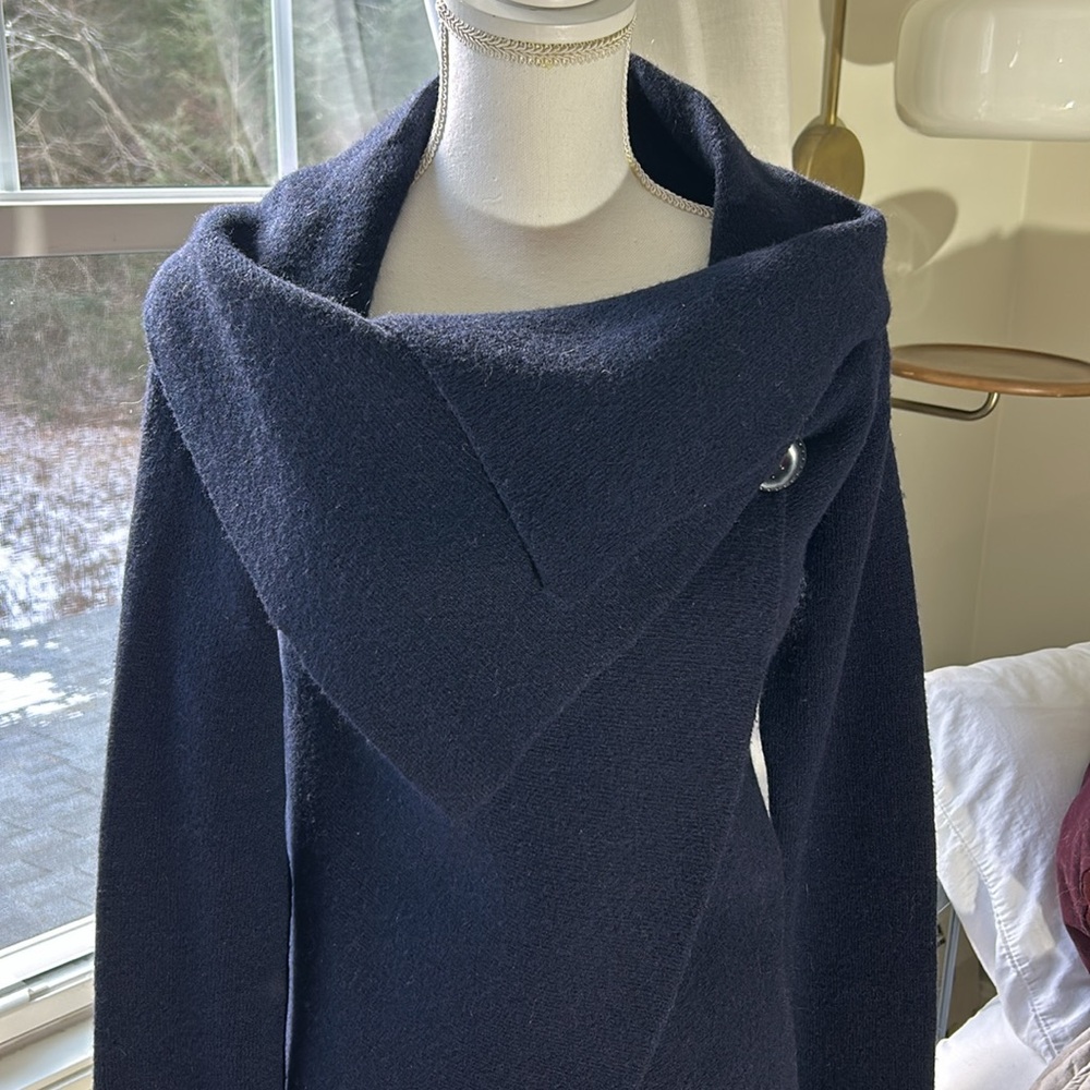 Italian Wool Shawl Sweater Navy Small